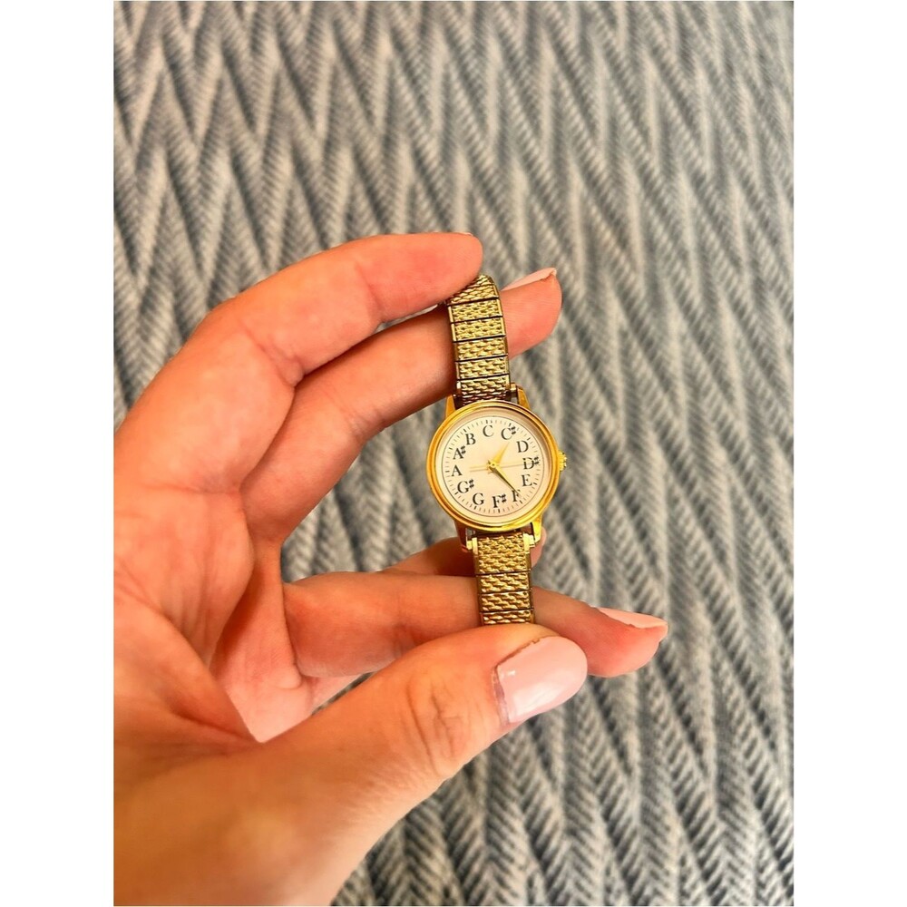 Gold-Tone Ladies Bracelet Watch with Chromatic/Alphabet Dial, fashion jewelry